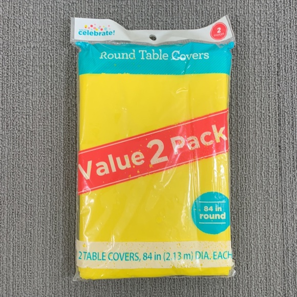 Value 2 Pack Way To Celebrate Plastic Round Table Covers Neon Yellow 84 inch New - Picture 2 of 9